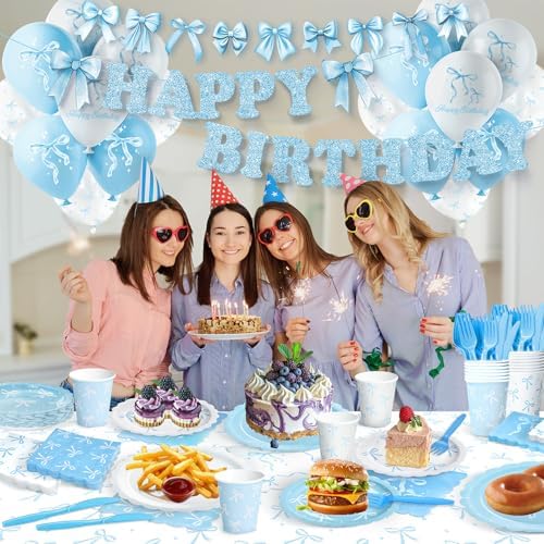 190 Pcs Blue Bow Party Decorations Serves 24