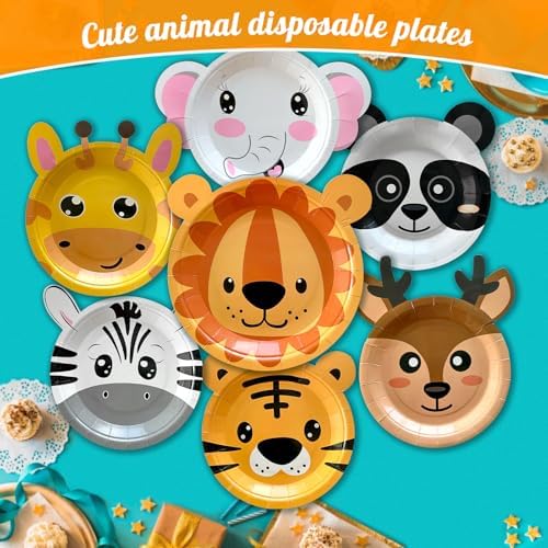 90 Count Animal Shaped Paper Plates for Jungle Safari Parties