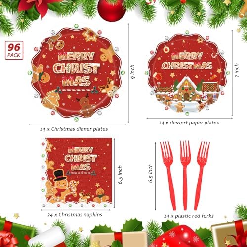 96 Pcs Christmas Gingerbread Man Party Plates with Forks