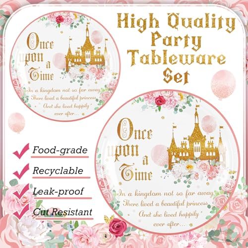 Sunnyray 96 Piece Castle Birthday Tableware Set for 24 Guests