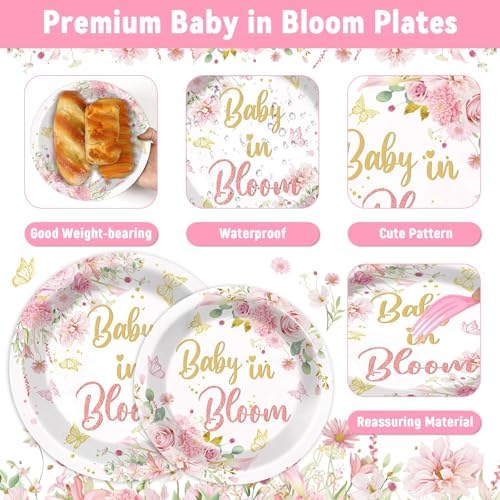 96Pcs Baby in Bloom Party Set for 24 Guests