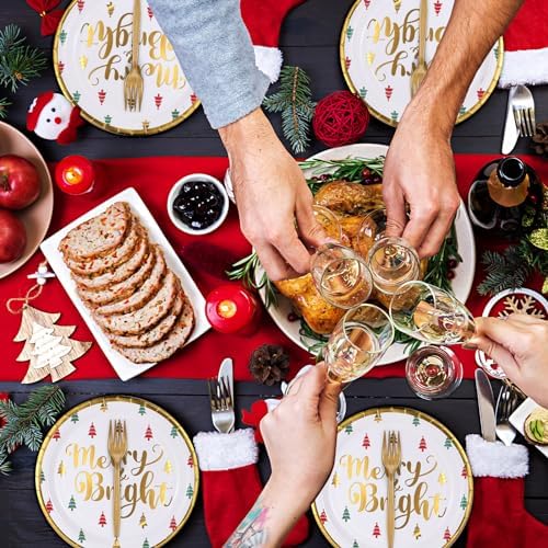 Lounsweer 96 Pcs Christmas Paper Plates and Napkins Set