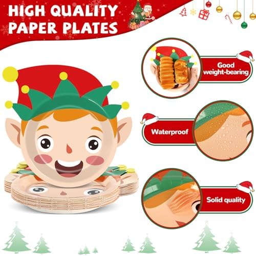 Wiooffen 80 Pcs Christmas Paper Plates Party Supplies