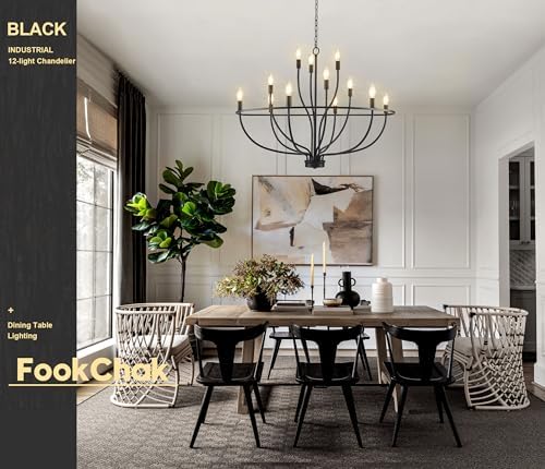 12 Light Black Chandelier - Modern Farmhouse Style