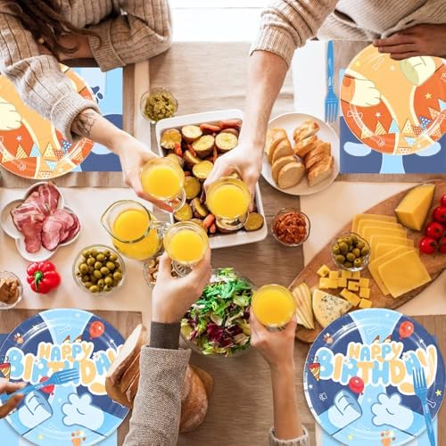 50 Pcs Cartoon Blue Dog Party Tableware Set