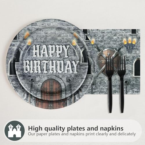Grencian Medieval Castle Party Plates Napkins Set for 24 Guests