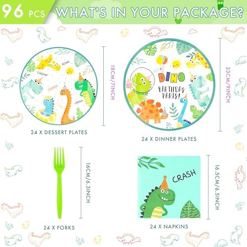CANREVEL 96 PCS Dinosaur Party Plates Set