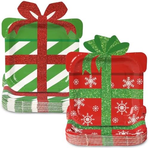 50 Count Christmas Paper Plates Snowflake Design Gift Boxes