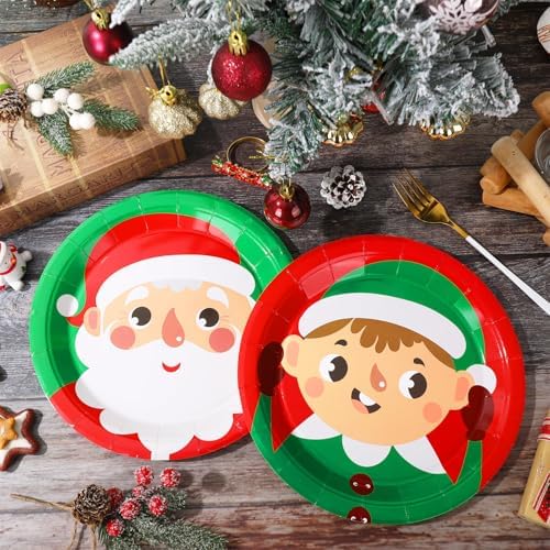 Whaline 9 Inch Christmas Paper Plates 24Pcs