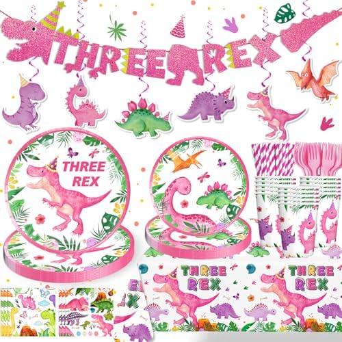 Three Rex Birthday Decorations Set for Girls