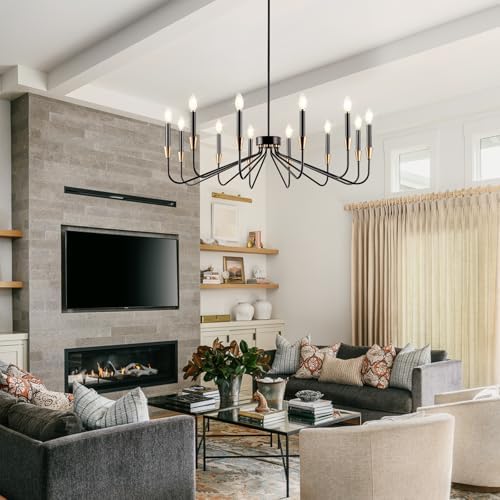 12-Light Black Modern Farmhouse Chandelier for Dining Room and Entryway
