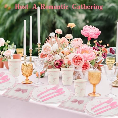 Coquette Pink Bow Party Tableware Set 210 Pcs