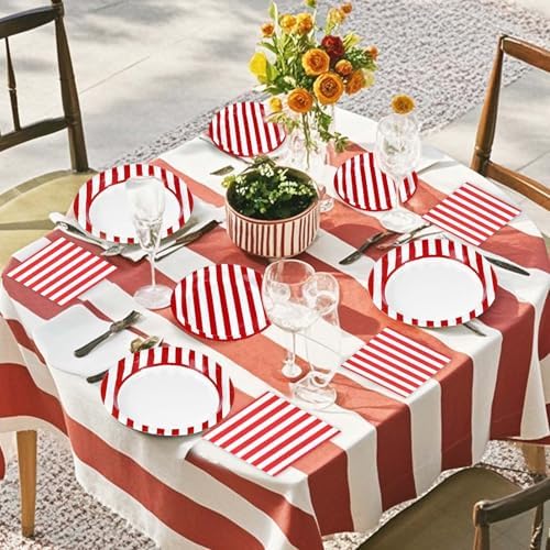 96Pcs Red and White Striped Party Supplies Set for 24