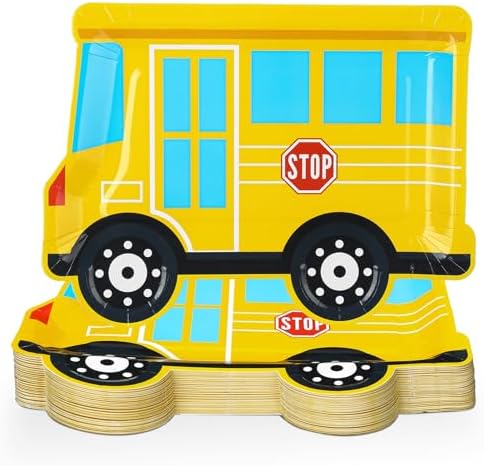 Havawish 50 Pcs Yellow School Bus Party Plates