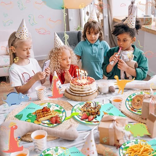 CANREVEL 96 PCS Dinosaur Party Plates Set
