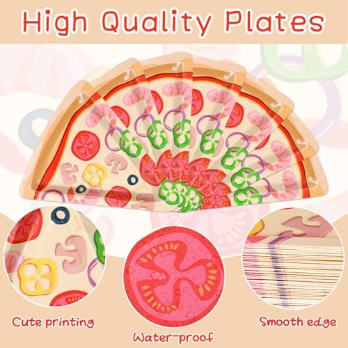 50 Pcs Pizza Shaped Paper Plates Birthday Party Decorations