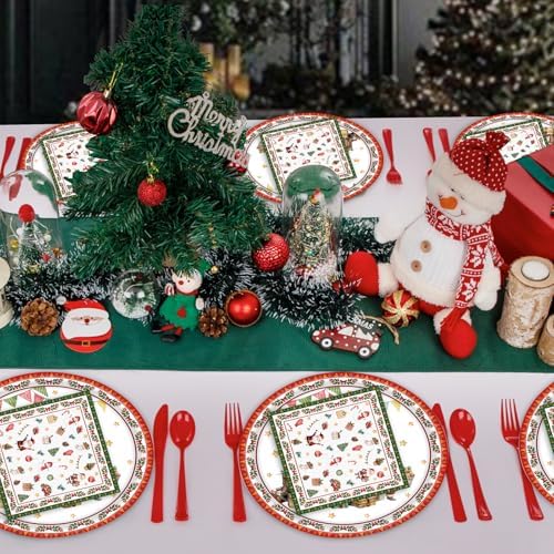 60PCS Christmas Paper Plates and Napkins Set