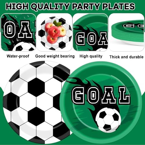 60Pcs Soccer Themed Paper Plates for Birthday Parties