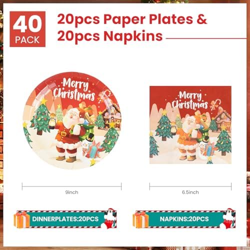 40PCS Christmas Paper Plates and Napkins Set
