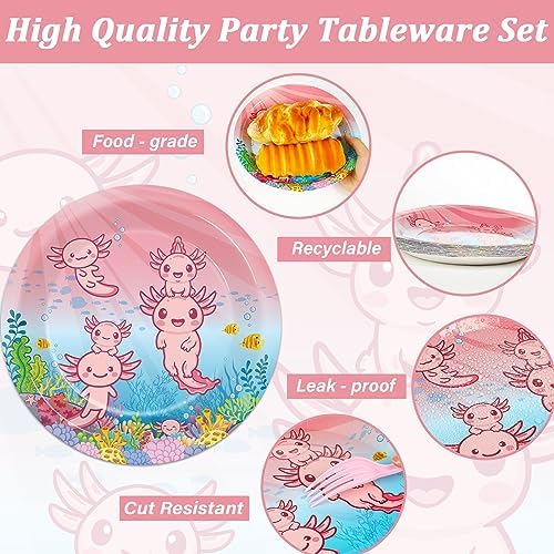 96pcs Pink Axolotl Plates Napkins Party Set for 24 Guests