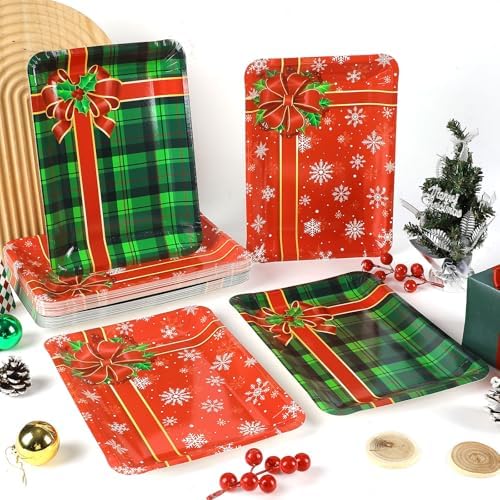 50 Count Christmas Disposable Plates with Gift Box Design