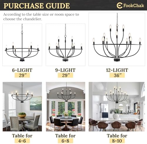 12 Light Black Chandelier - Modern Farmhouse Style