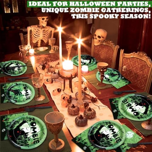 Wiooffen 96 Pcs Zombie Halloween Plates Napkins Tableware Set