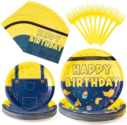96Pcs Yellow Birthday Themed Party Tableware Set for Kids