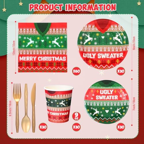 Yaomiao 180 Pcs Christmas Party Tableware Set