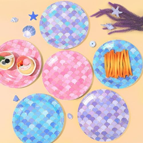 48PCS Mermaid Party Plates Under The Sea Theme Set