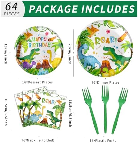 Dinosaur Plates and Napkins for 24 Guests