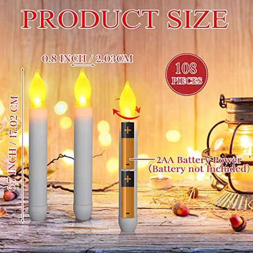 Macarrie 108 Piece Flameless LED Taper Candles Battery Operated with Flickering Light