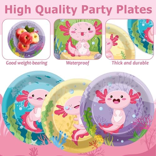 60Pcs Pink Axolotl Birthday Plates Decorations