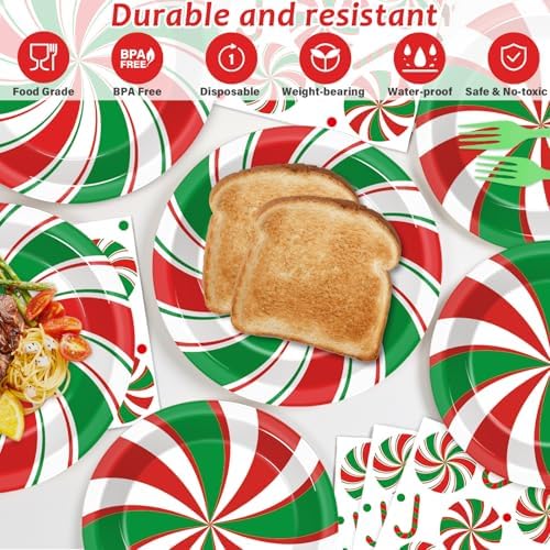 96 Pcs Christmas Peppermint Themed Plates Napkins Tableware Set for 24 Guests