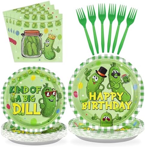 96 Pcs Funny Pickle Birthday Party Plates and Napkins Set