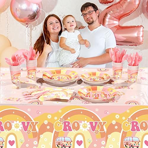 189 Pcs Groovy Retro Boho Birthday Tableware Set
