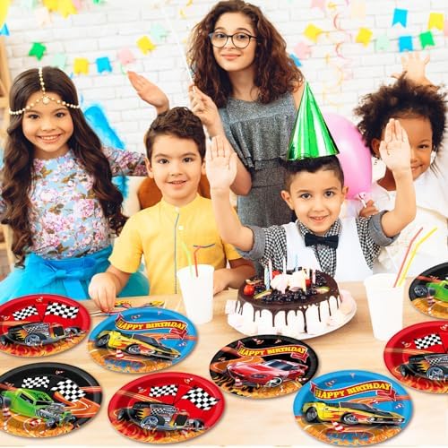 60Pcs Racing Car Paper Plates for Birthday Parties