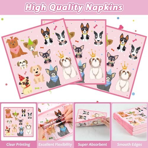 200Pcs Dog Birthday Decor Paper Plates Napkins Forks Set