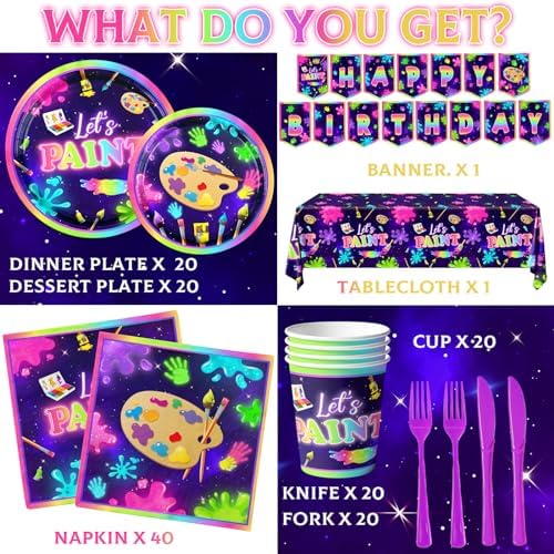Neon Paint Splatter Party Tableware Set 142pcs