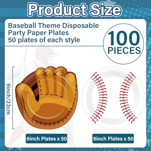 100Pcs Baseball Themed Paper Plates for Birthday Party