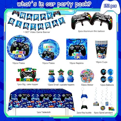 213pcs Video Game Birthday Party Decorations Set for Boys