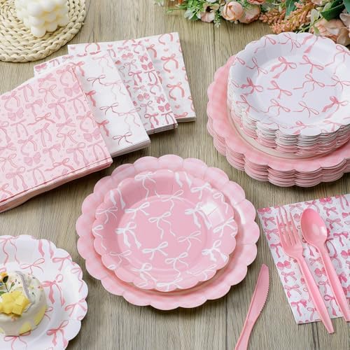 Pink Bow 350 Pcs Party Tableware Set for 50 Guests