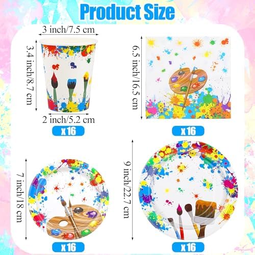 64 Piece Art Party Supplies with Paint Plates Cups Napkins