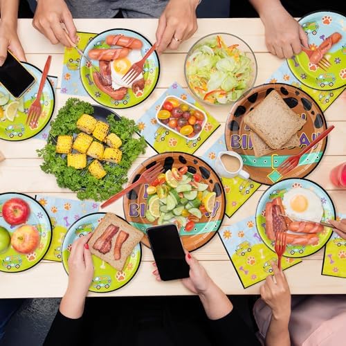 Dog Paw Party Plates - 96PCS Birthday Supplies Set