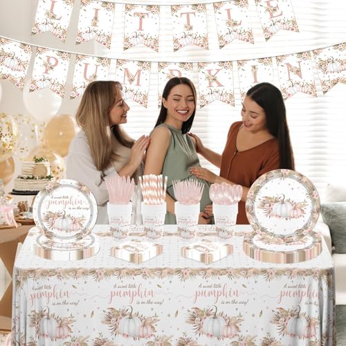 MEHOFOND Little Pumpkin Baby Shower Decor Tableware Set 194 Pcs