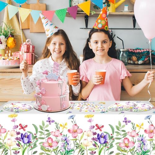 41 PCS Wildflower Party Decorations Floral Plates Napkins Tablecloth