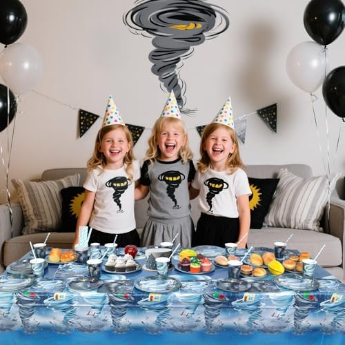 KEFAN Tornado Themed Party Set 20 Plates Cups Napkins Tablecloth