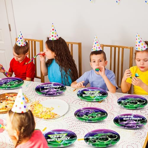 48Pcs Monster Truck Party Paper Plates 7 Inch Racing Car Theme