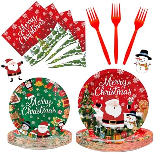 100 Pcs Christmas Plates and Napkins Set - Winter Party Decor