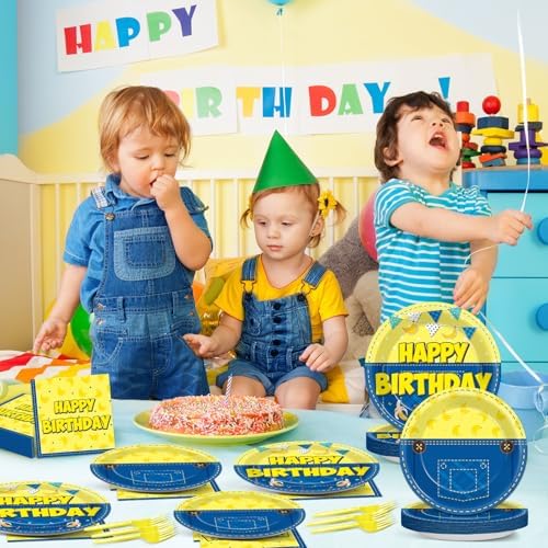 96Pcs Yellow Cartoon Plates and Napkins for Kids Birthday Party